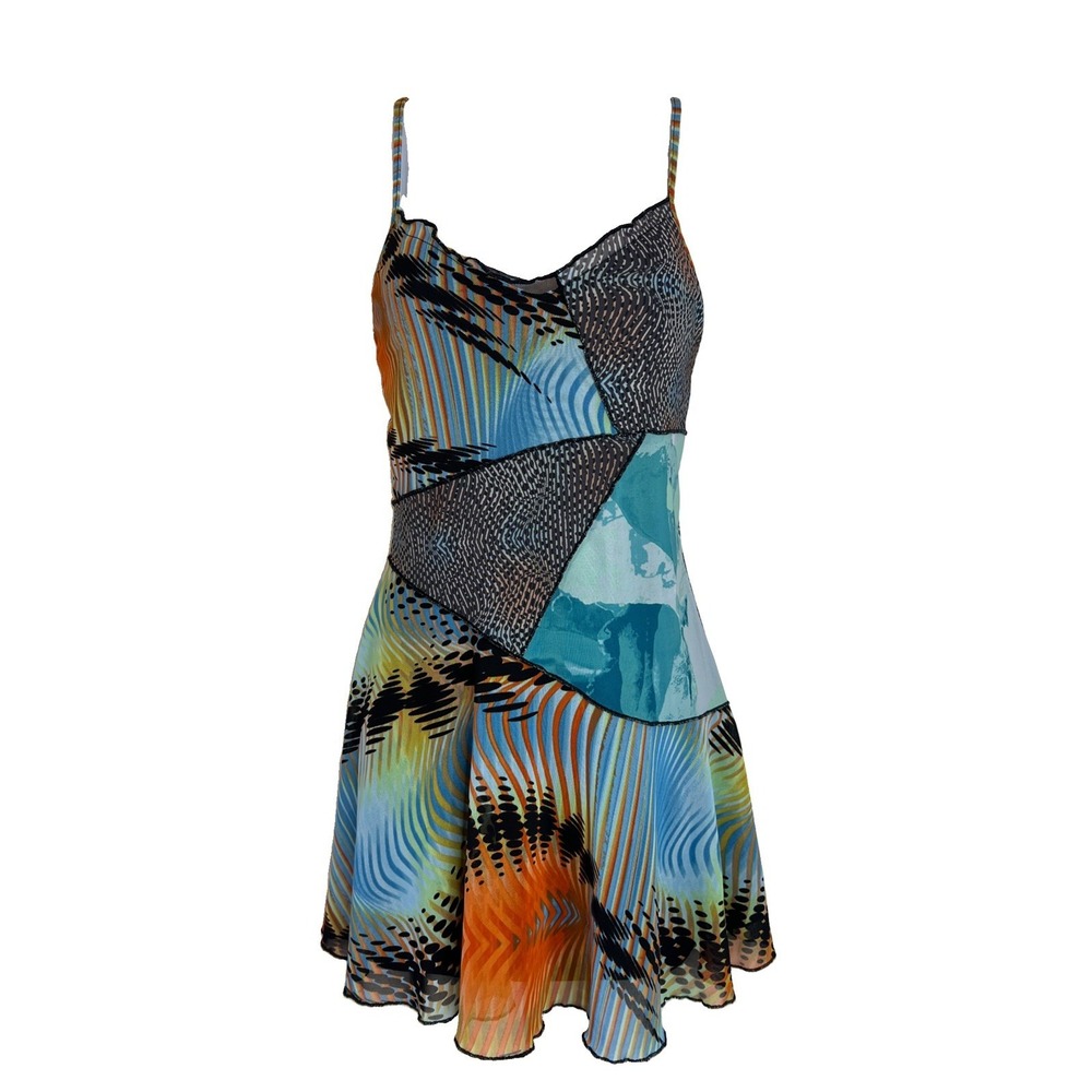 Y2K Mesh Patchwork Mini Slip Dress Whimsigoth Abstract Fairy Grunge Sz Small